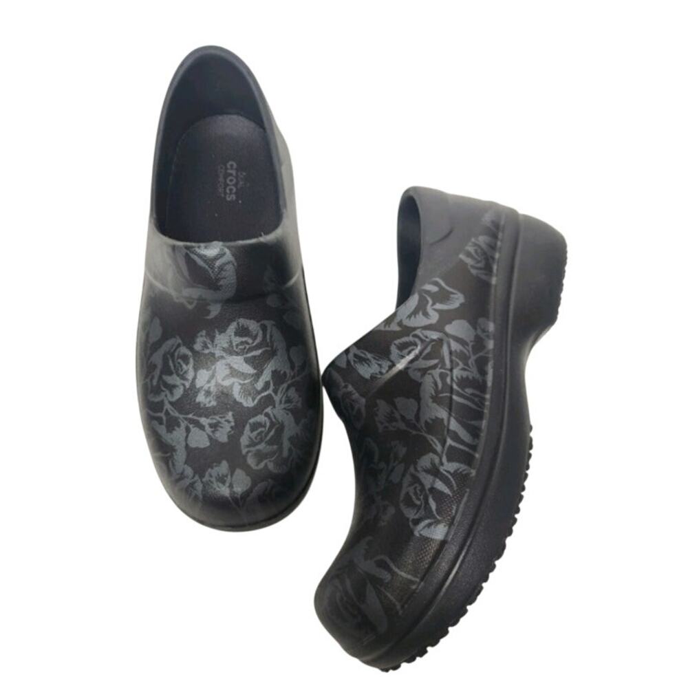 Womens CROCS clogs neria Pro 2 black silver rose pattern comfortable size 7 - Picture 5 of 6